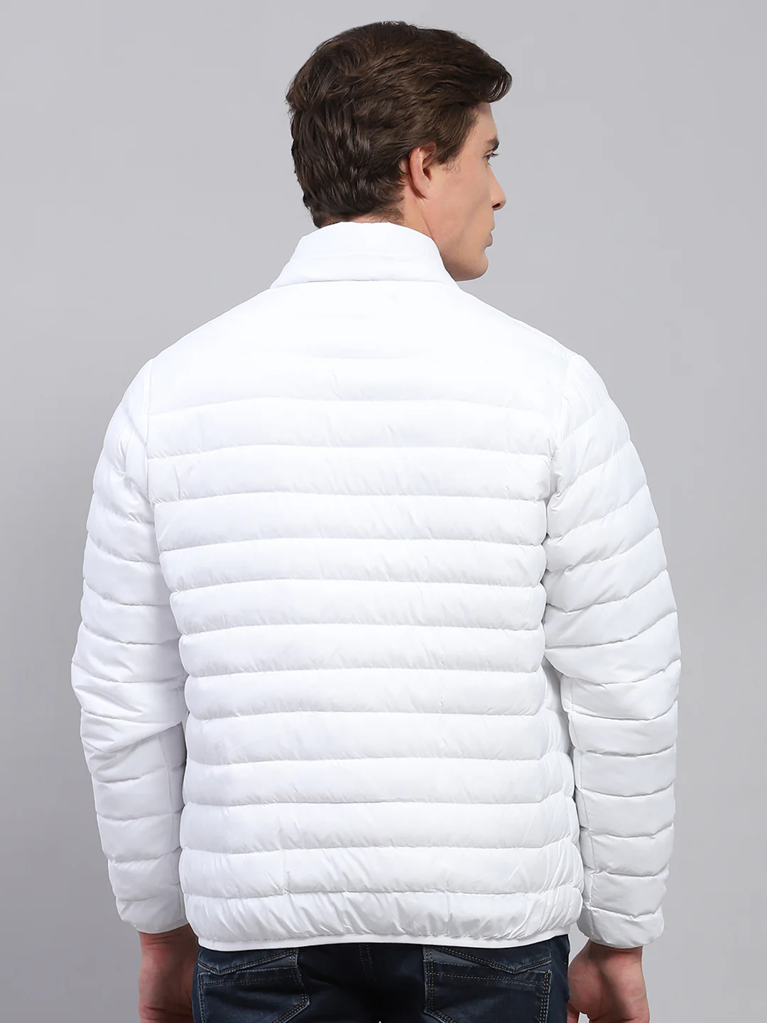 Men White Solid Detachable Hood Full Sleeve Jacket - Image 6