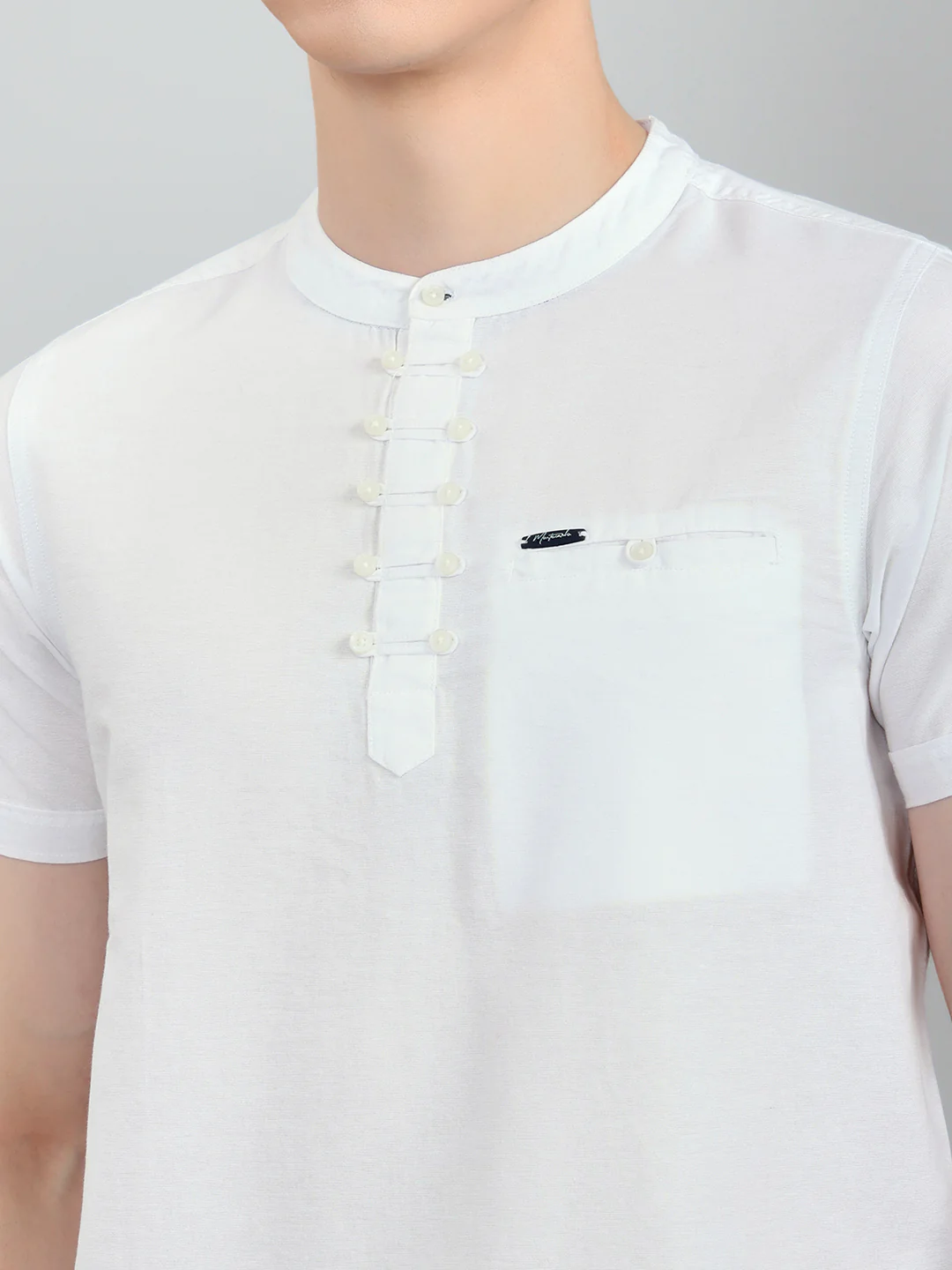 Men White Solid Henley Neck Half Sleeve T-Shirt - Image 4