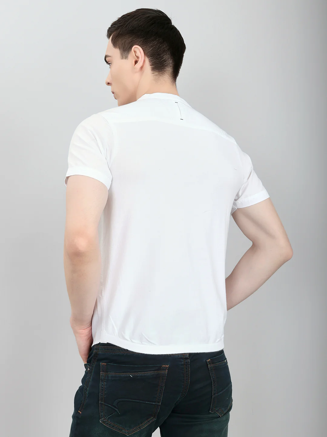 Men White Solid Henley Neck Half Sleeve T-Shirt - Image 5