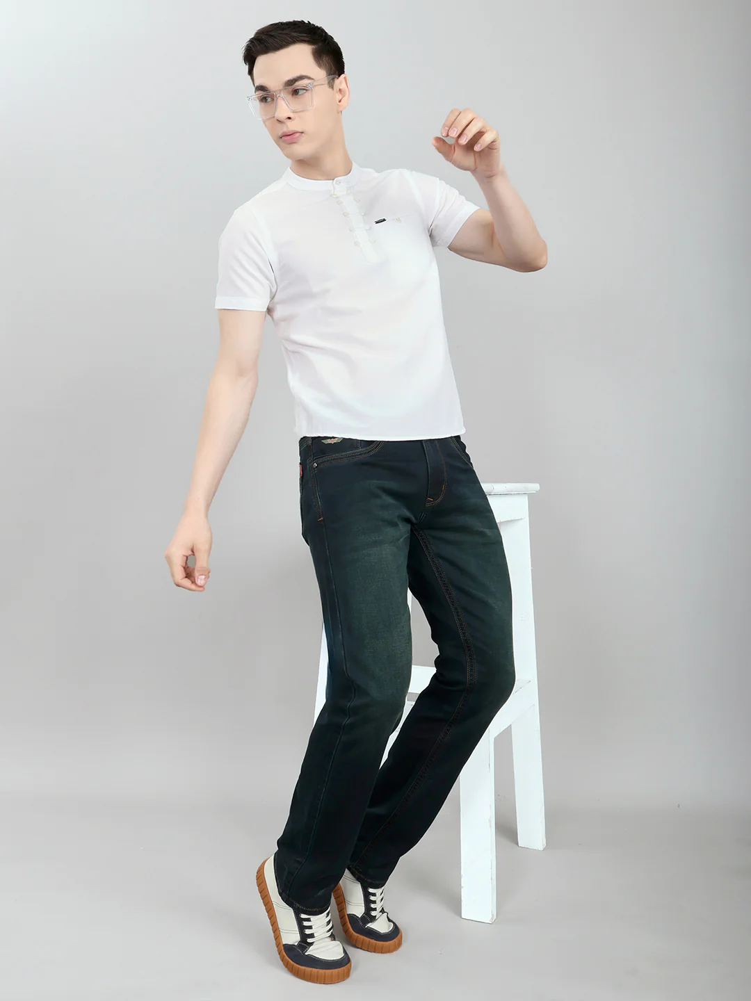Men White Solid Henley Neck Half Sleeve T-Shirt - Image 6