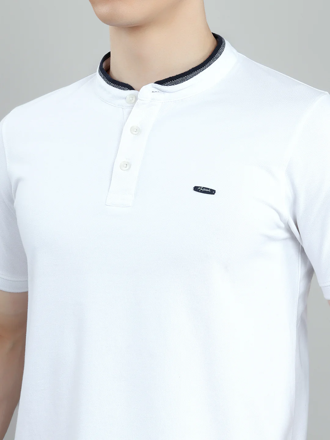 Men White Solid Henley Neck Half Sleeve T-Shirt - Image 5