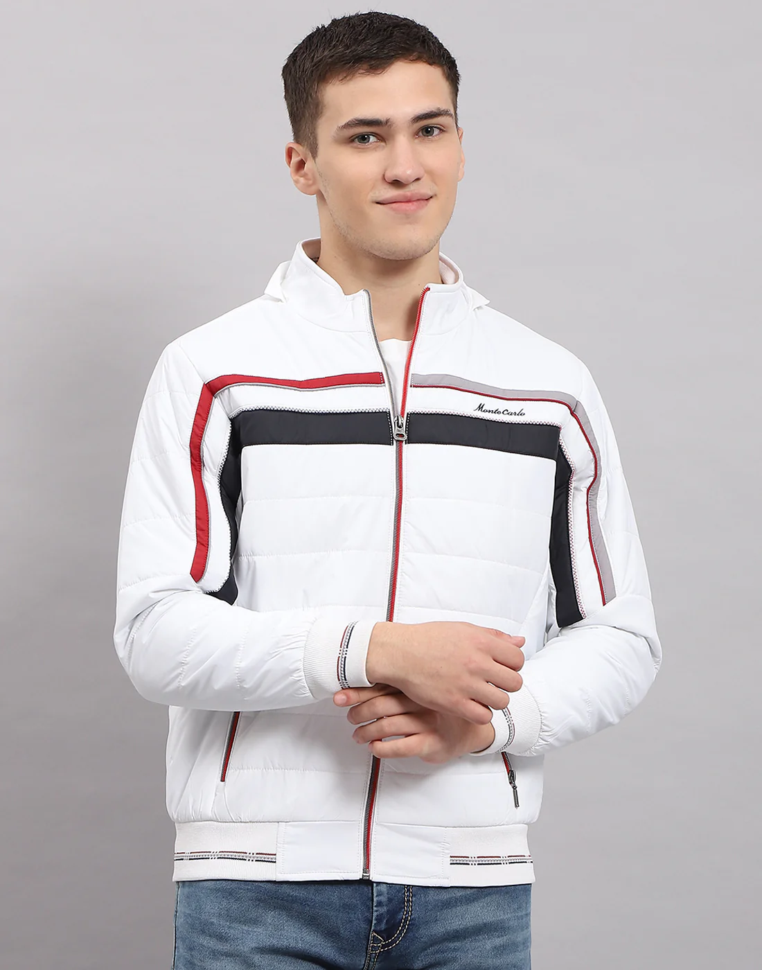 Men White Solid Hooded Full Sleeve Jacket - Image 2