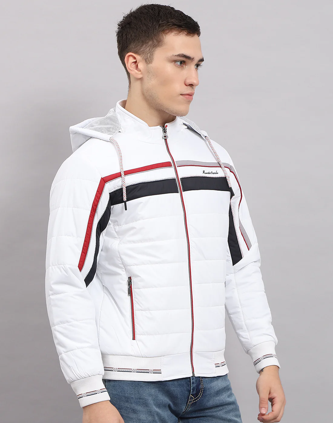 Men White Solid Hooded Full Sleeve Jacket - Image 4