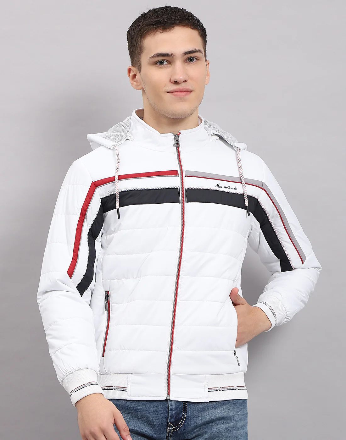 Men White Solid Hooded Full Sleeve Jacket - Image 6