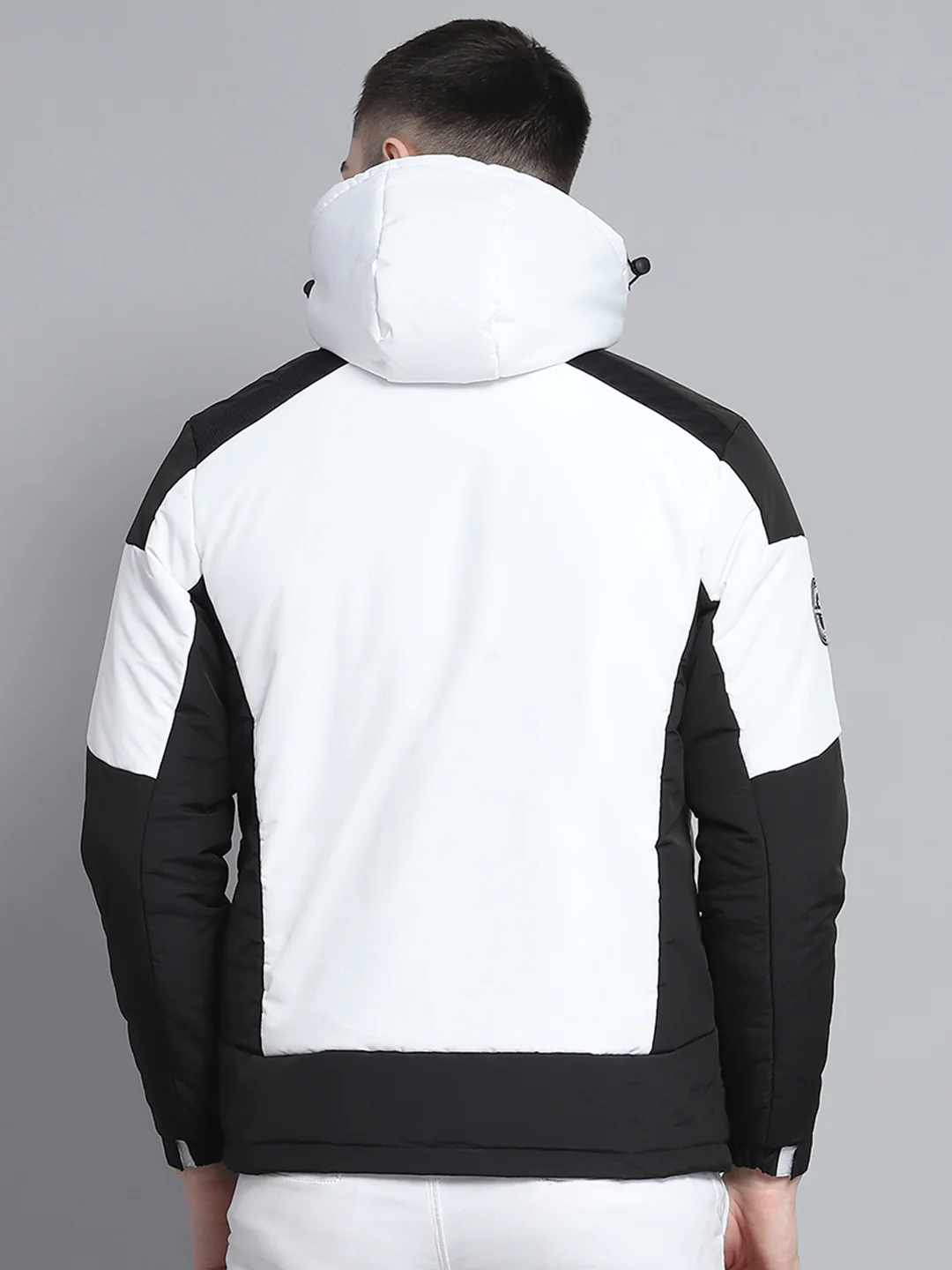 Men White Solid Hooded Full Sleeve Jacket - Image 5