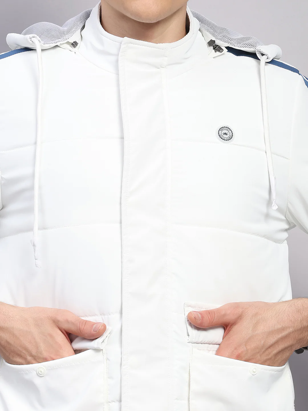 Men White Solid Hooded Full Sleeve Jacket - Image 7
