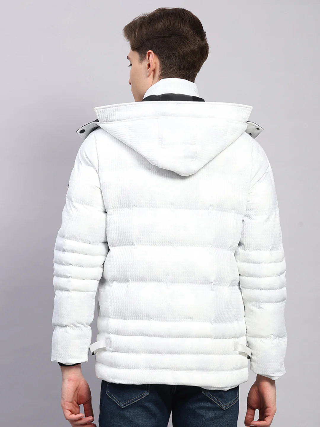 Men White Solid Hooded Full Sleeve Jacket - Image 5