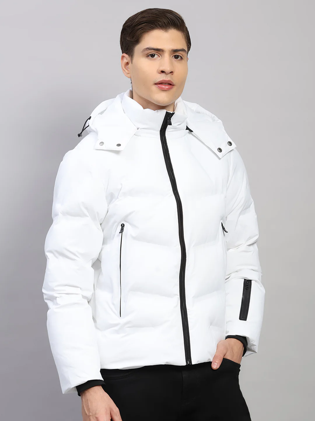 Luxuria Men White Solid Hooded Full Sleeve Jacket - Image 4