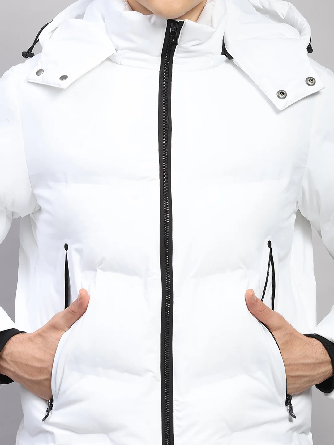 Luxuria Men White Solid Hooded Full Sleeve Jacket - Image 8