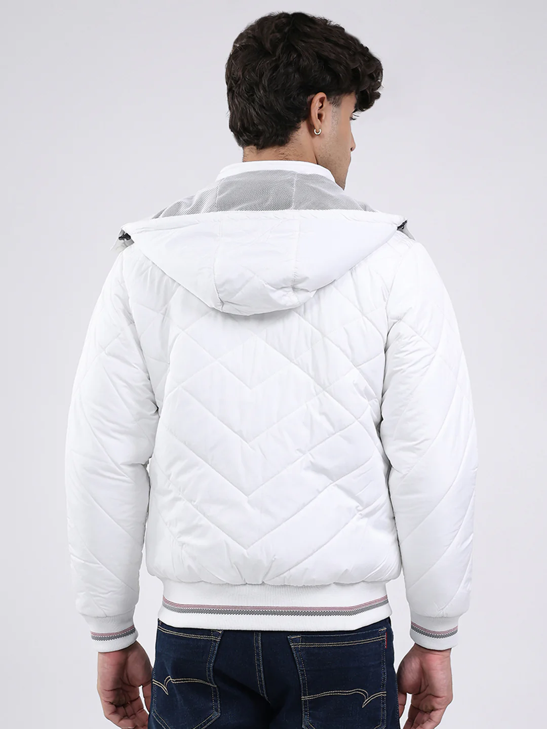 Men White Solid Hooded Full Sleeve Jacket - Image 5