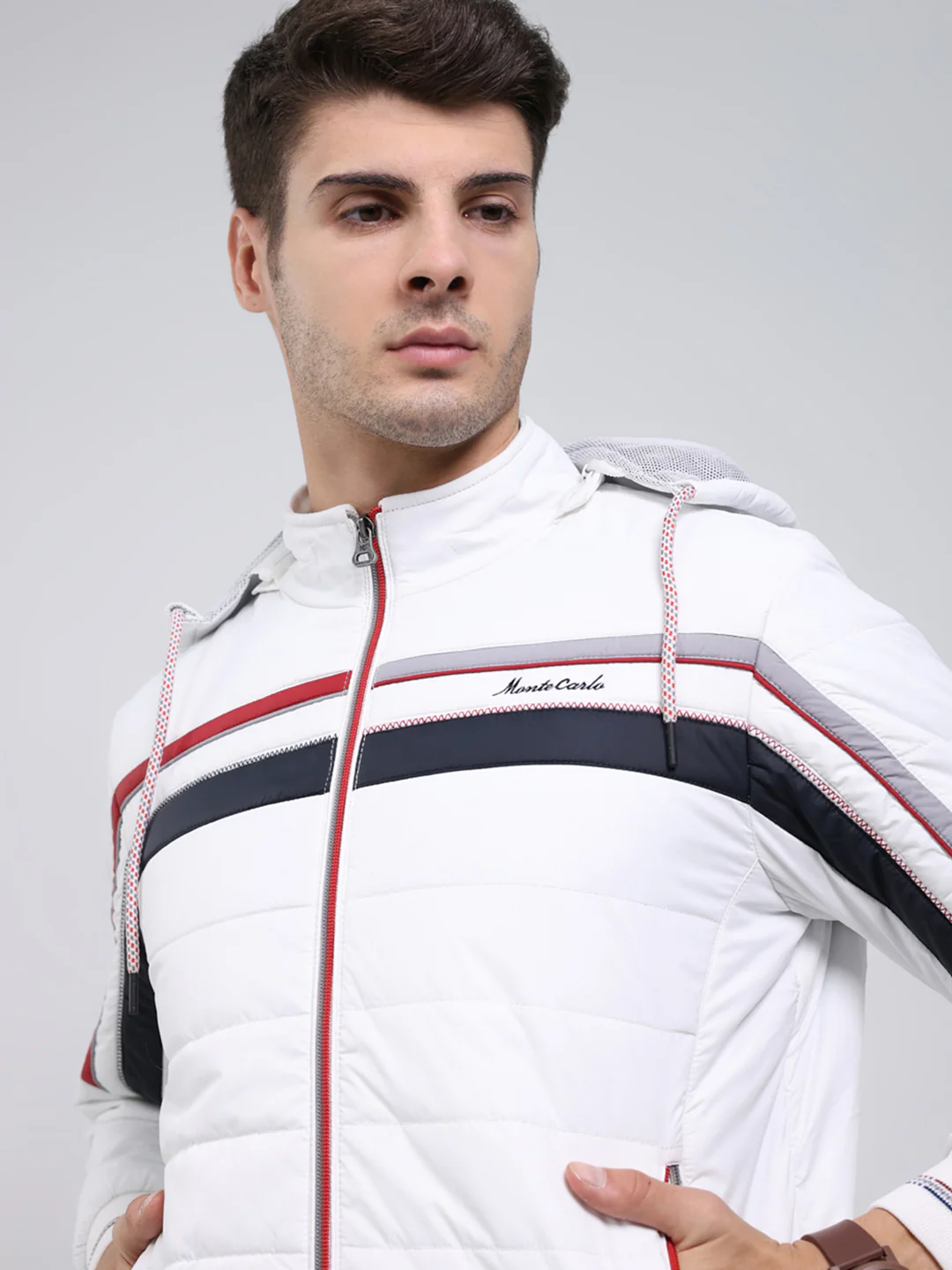 Men White Solid Hooded Full Sleeve Jacket - Image 6