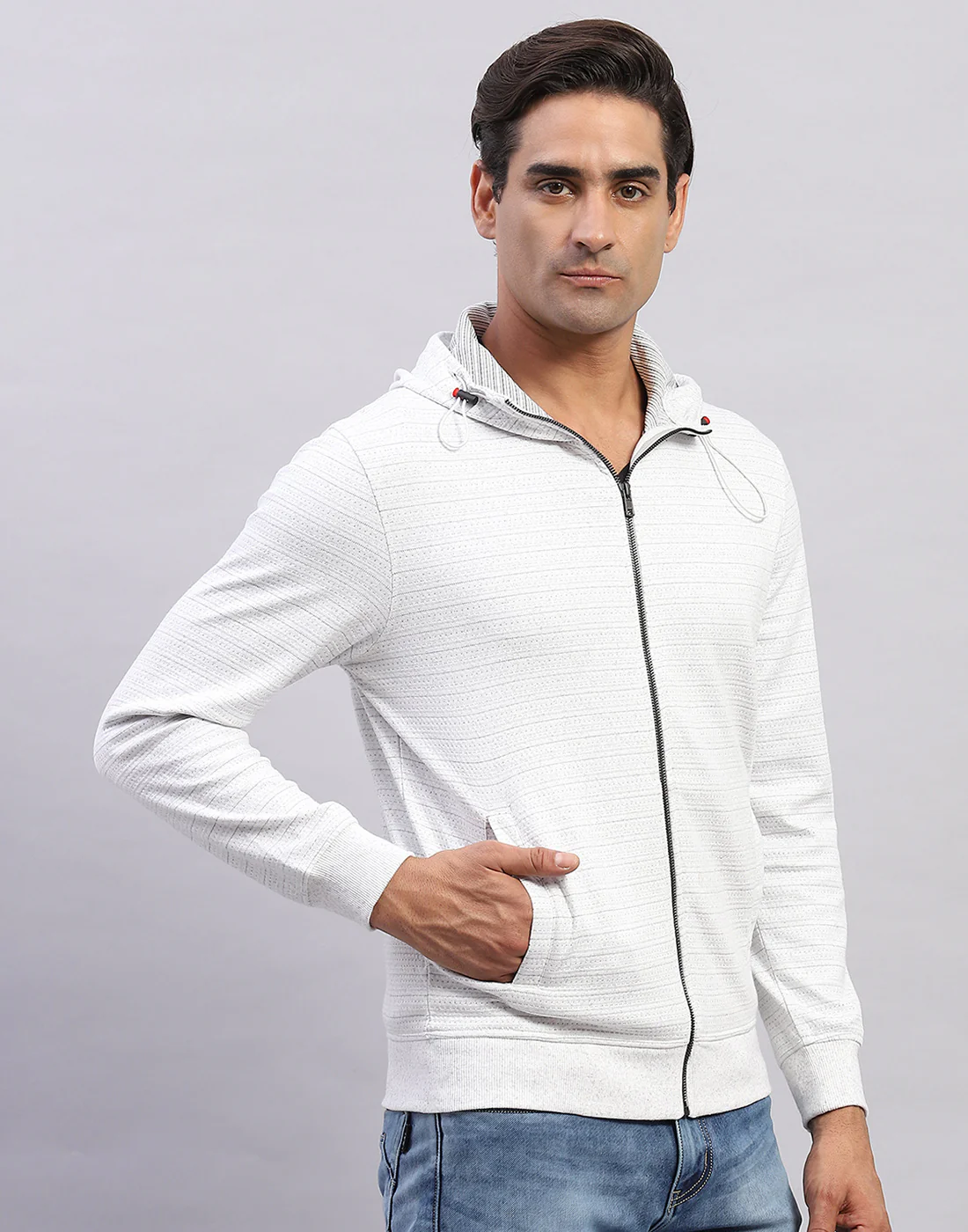 Men White Solid Hooded Full Sleeve Sweatshirt - Image 4