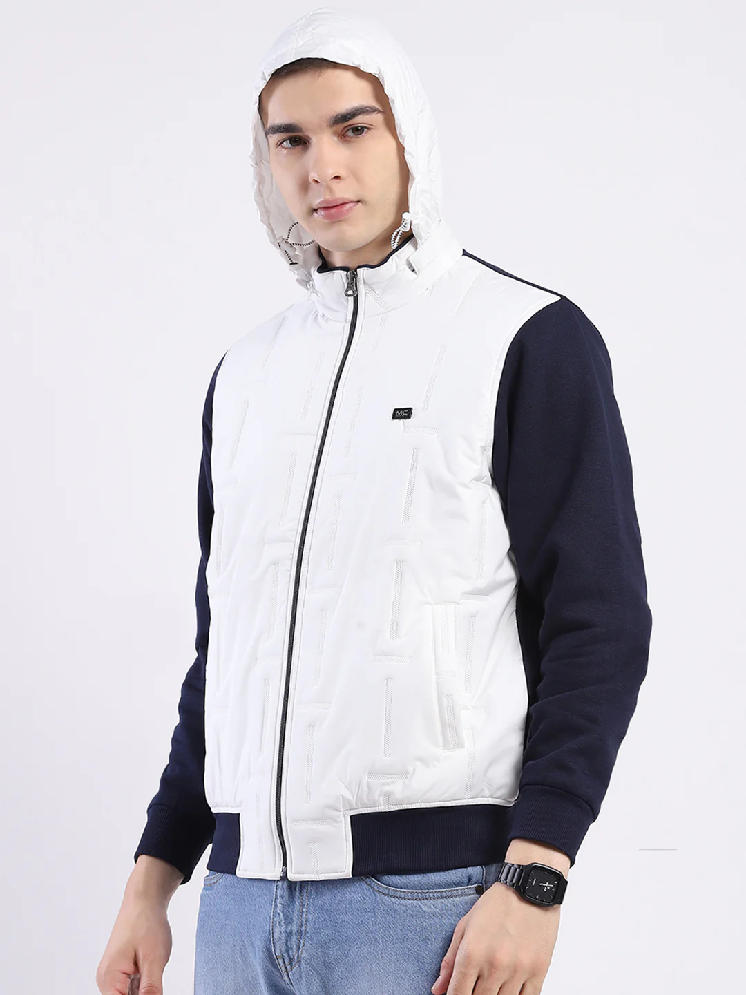 Men White Solid Hooded Full Sleeve Sweatshirt - Image 7