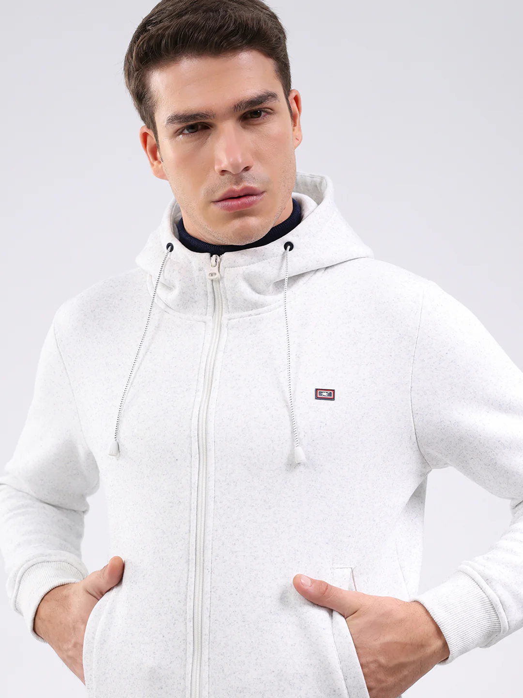 Men White Solid Hooded Full Sleeve Sweatshirt - Image 6