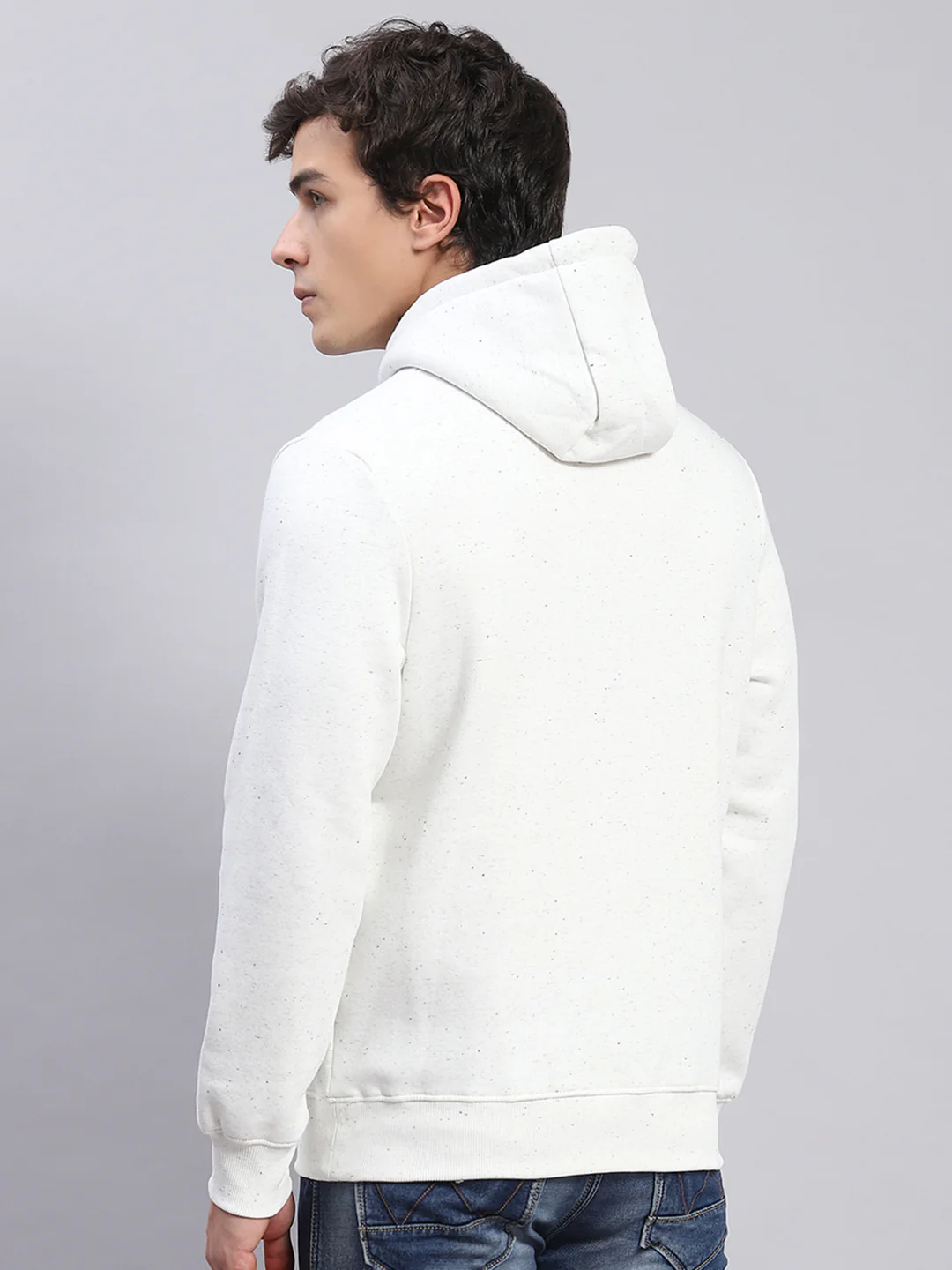 Men White Solid Hooded Full Sleeve Sweatshirts - Image 5