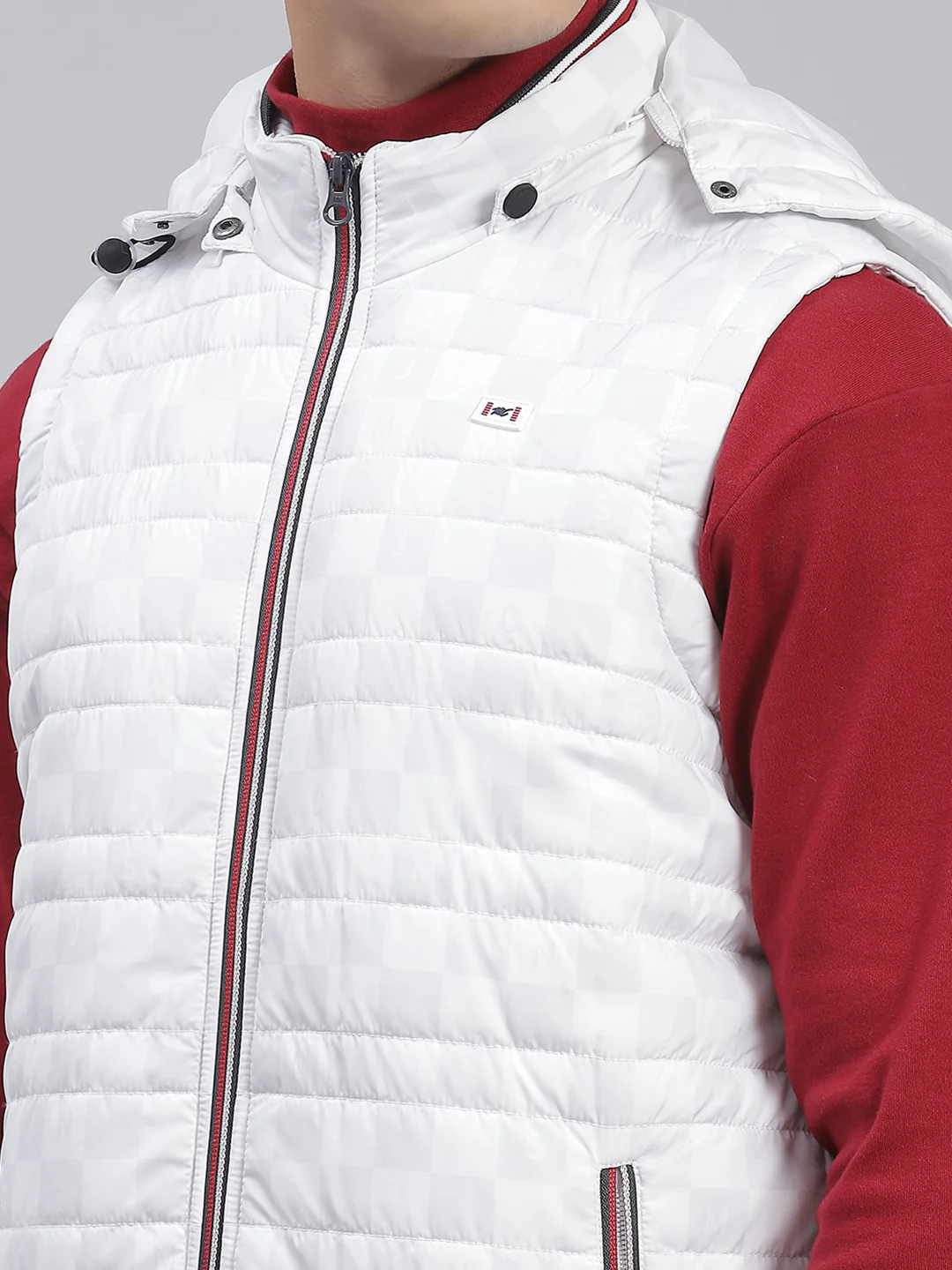 Men White Solid Hooded Sleeveless Jackets - Image 7
