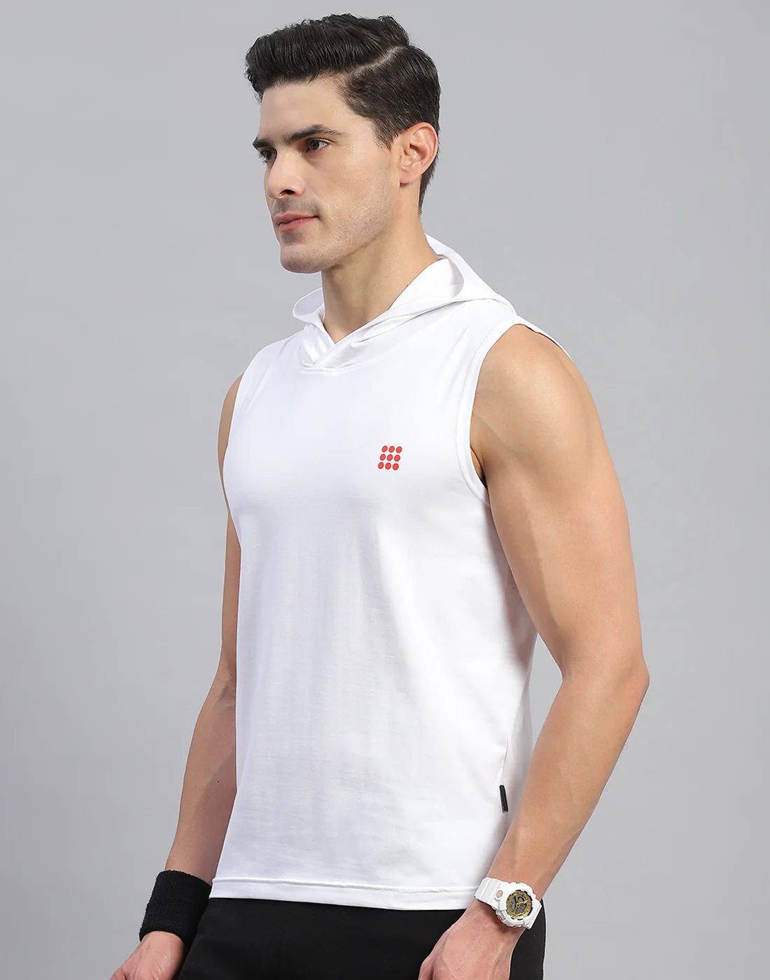 Rock.it Men White Solid Hooded Sleeveless T-Shirt - Image 3