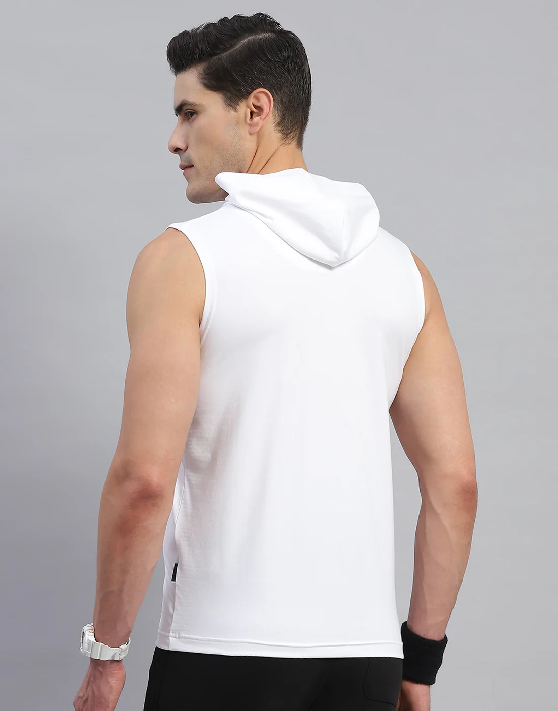 Rock.it Men White Solid Hooded Sleeveless T-Shirt - Image 5