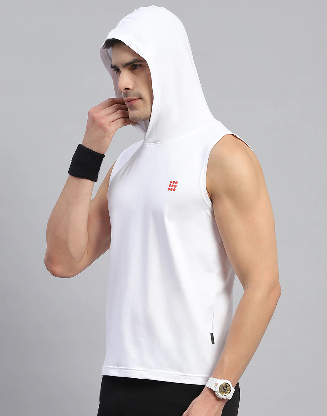 Rock.it Men White Solid Hooded Sleeveless T-Shirt - Image 6