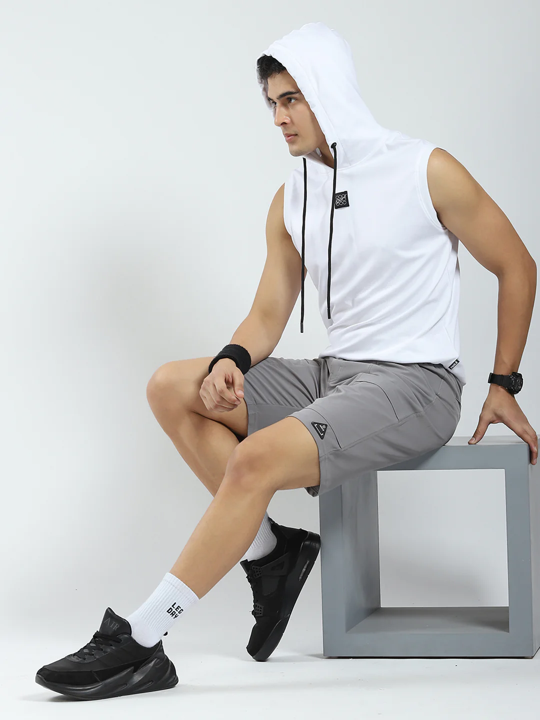 Rock.it Men White Solid Hooded Sleeveless T-Shirt - Image 2