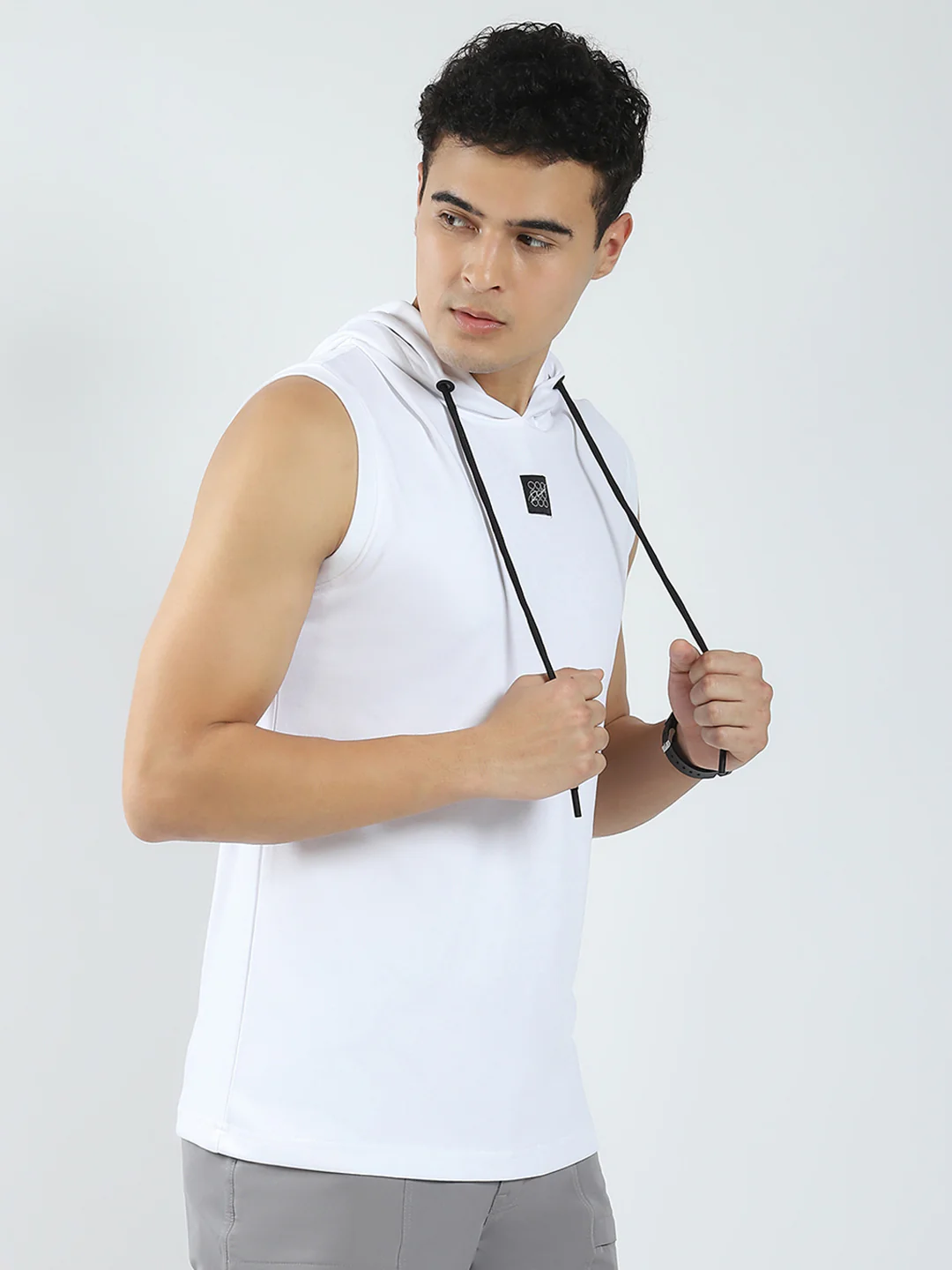 Rock.it Men White Solid Hooded Sleeveless T-Shirt - Image 4