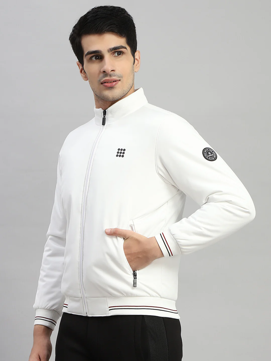 Rock.it Men White Solid Mock Neck Full Sleeve Jacket - Image 3