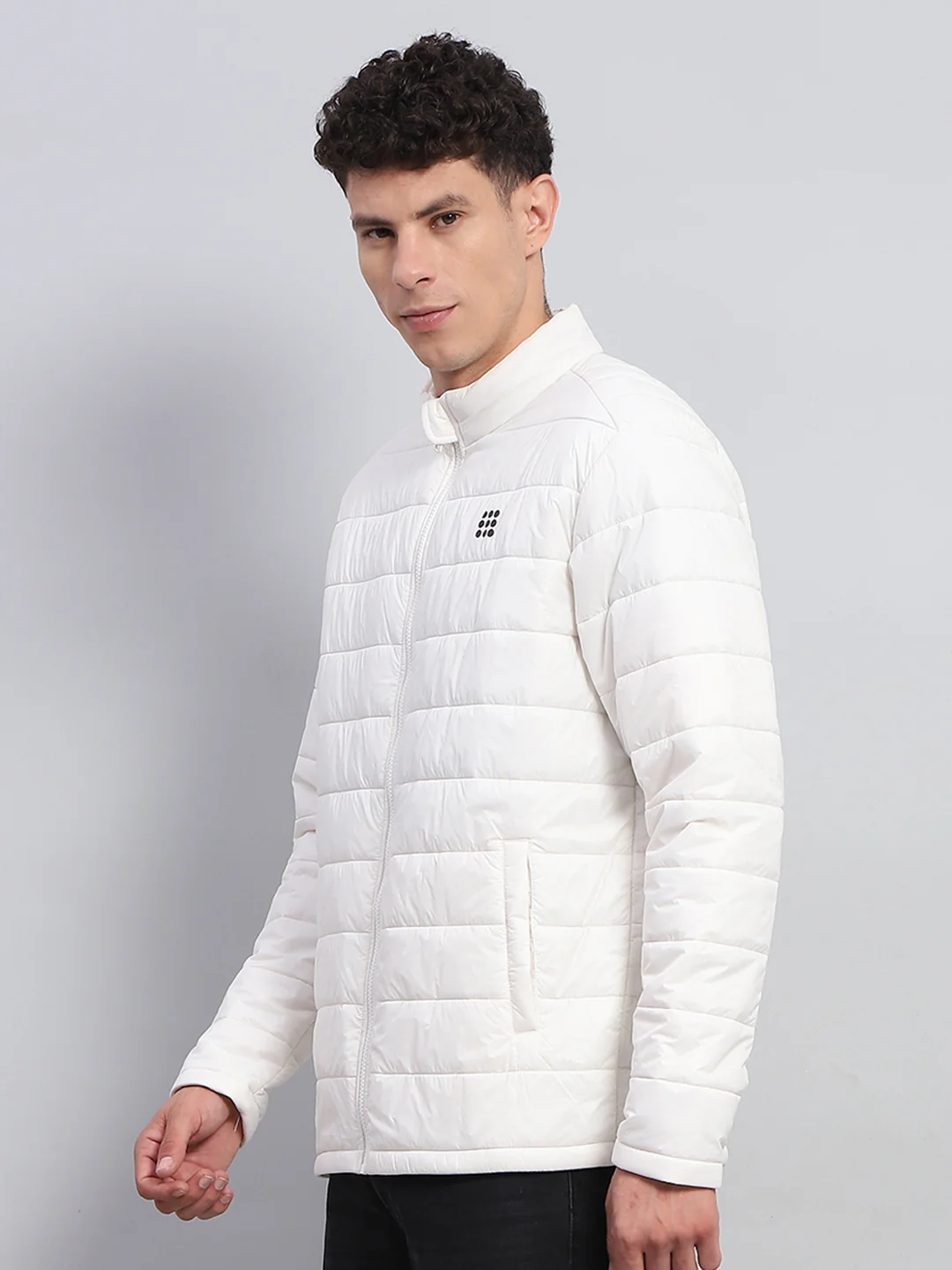 Rock.it Men White Solid Mock Neck Full Sleeve Jacket - Image 4