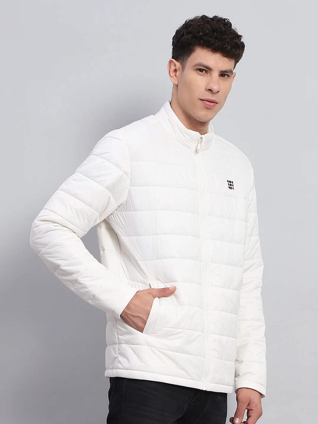 Rock.it Men White Solid Mock Neck Full Sleeve Jacket - Image 5