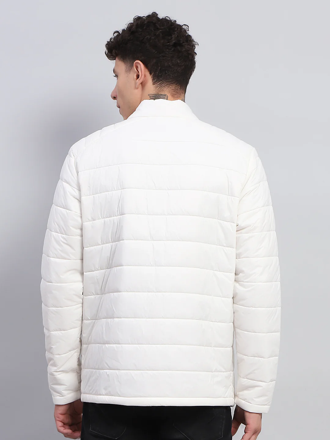Rock.it Men White Solid Mock Neck Full Sleeve Jacket - Image 6