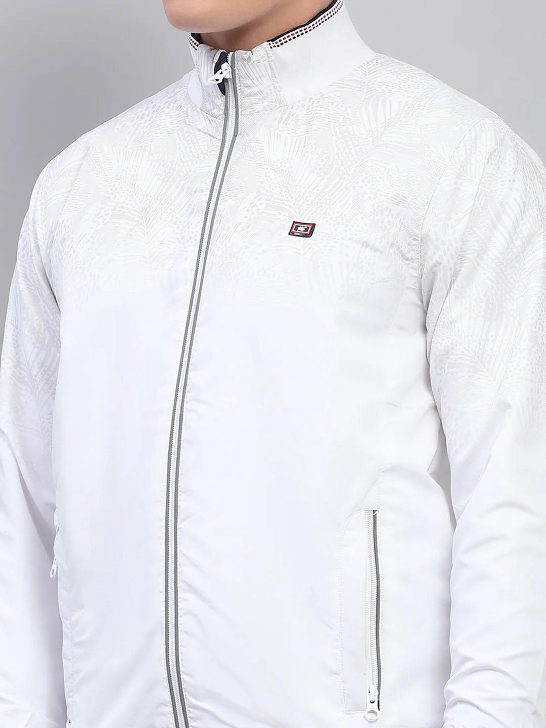 Men White Solid Mock Neck Full Sleeve Winter Tracksuit - Image 6