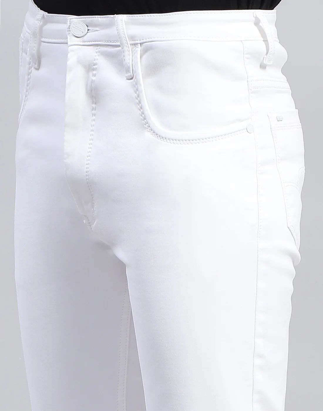 Men White Solid Narrow Fit Denim - Image 6