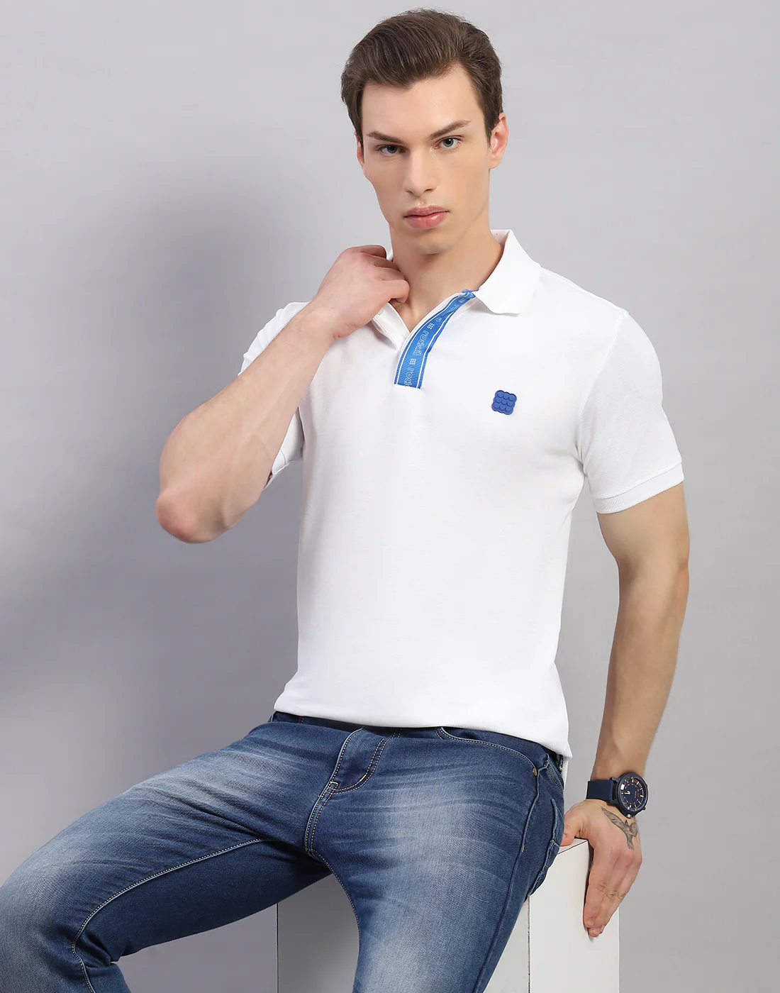 Rock.it Men White Solid Polo Collar Half Sleeve T-Shirt - Image 6