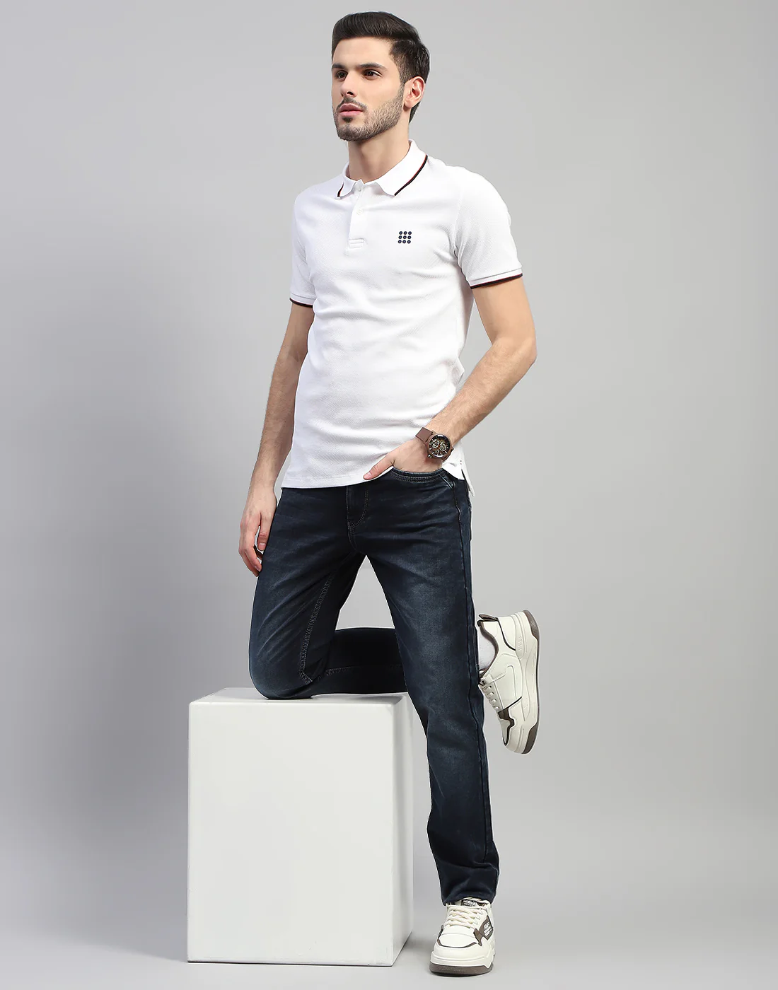 Rock.it Men White Solid Polo Collar Half Sleeve T-Shirt - Image 2