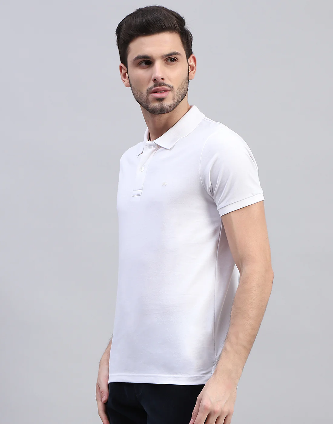 Men White Solid Polo Collar Half Sleeve T-Shirt - Image 3