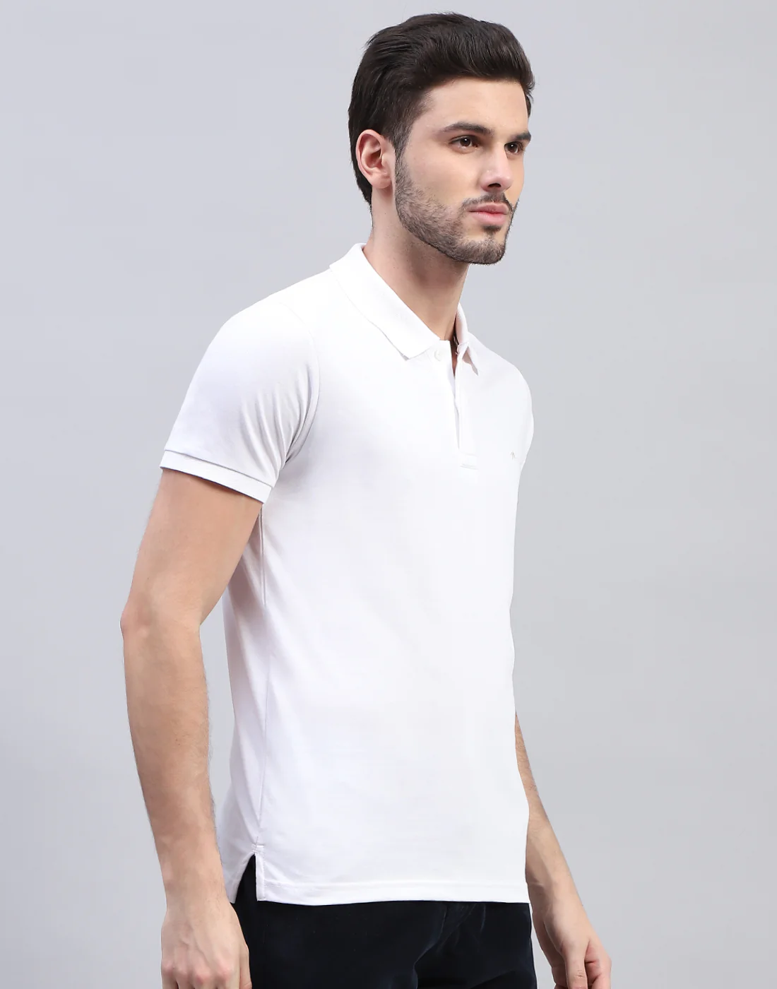 Men White Solid Polo Collar Half Sleeve T-Shirt - Image 4