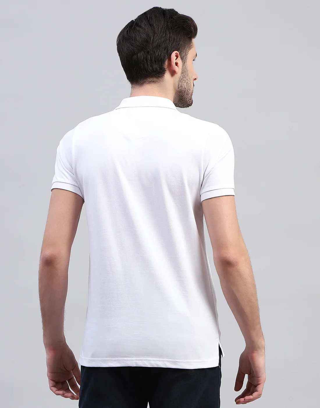 Men White Solid Polo Collar Half Sleeve T-Shirt - Image 5
