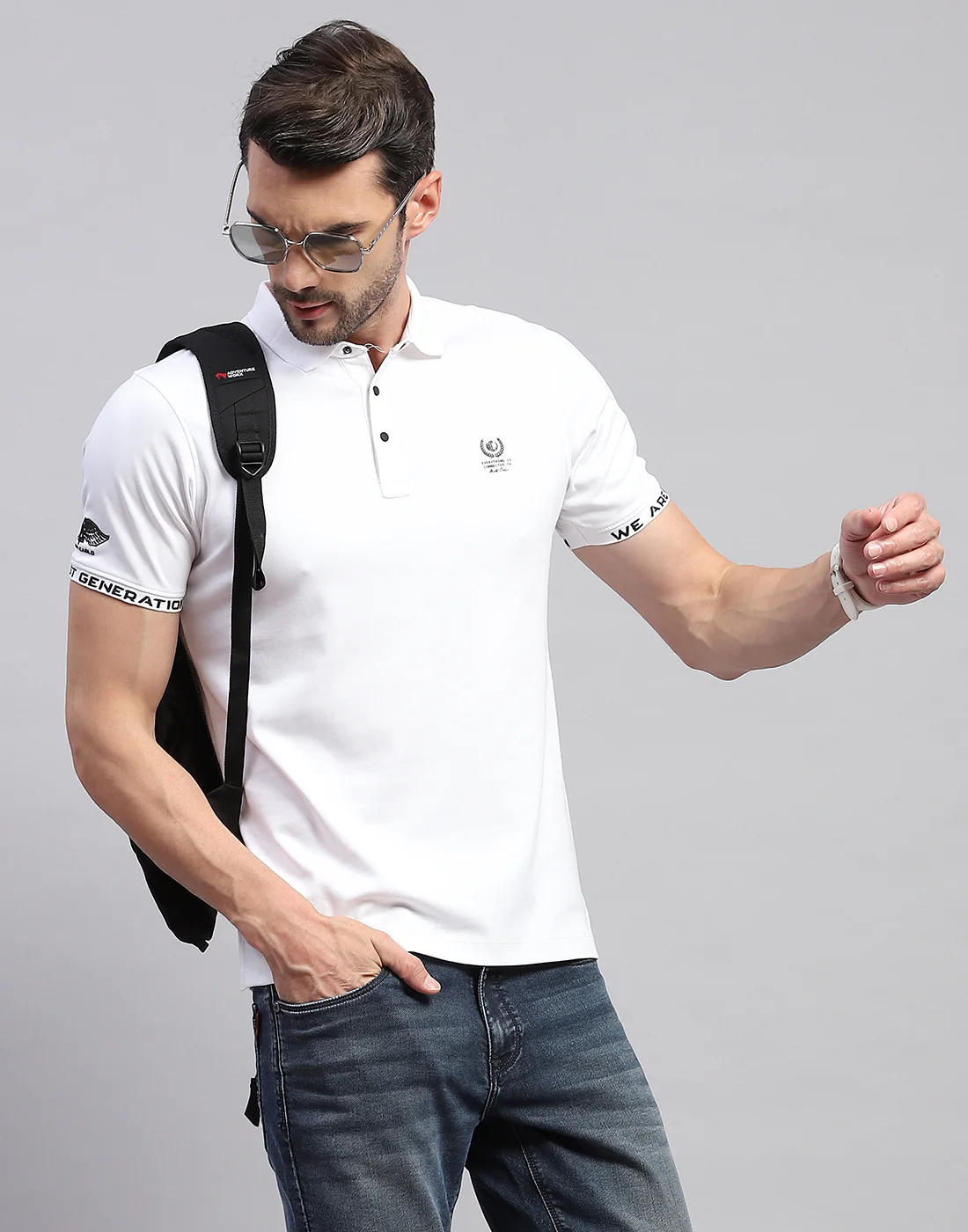 Men White Solid Polo Collar Half Sleeve T-Shirt - Image 6