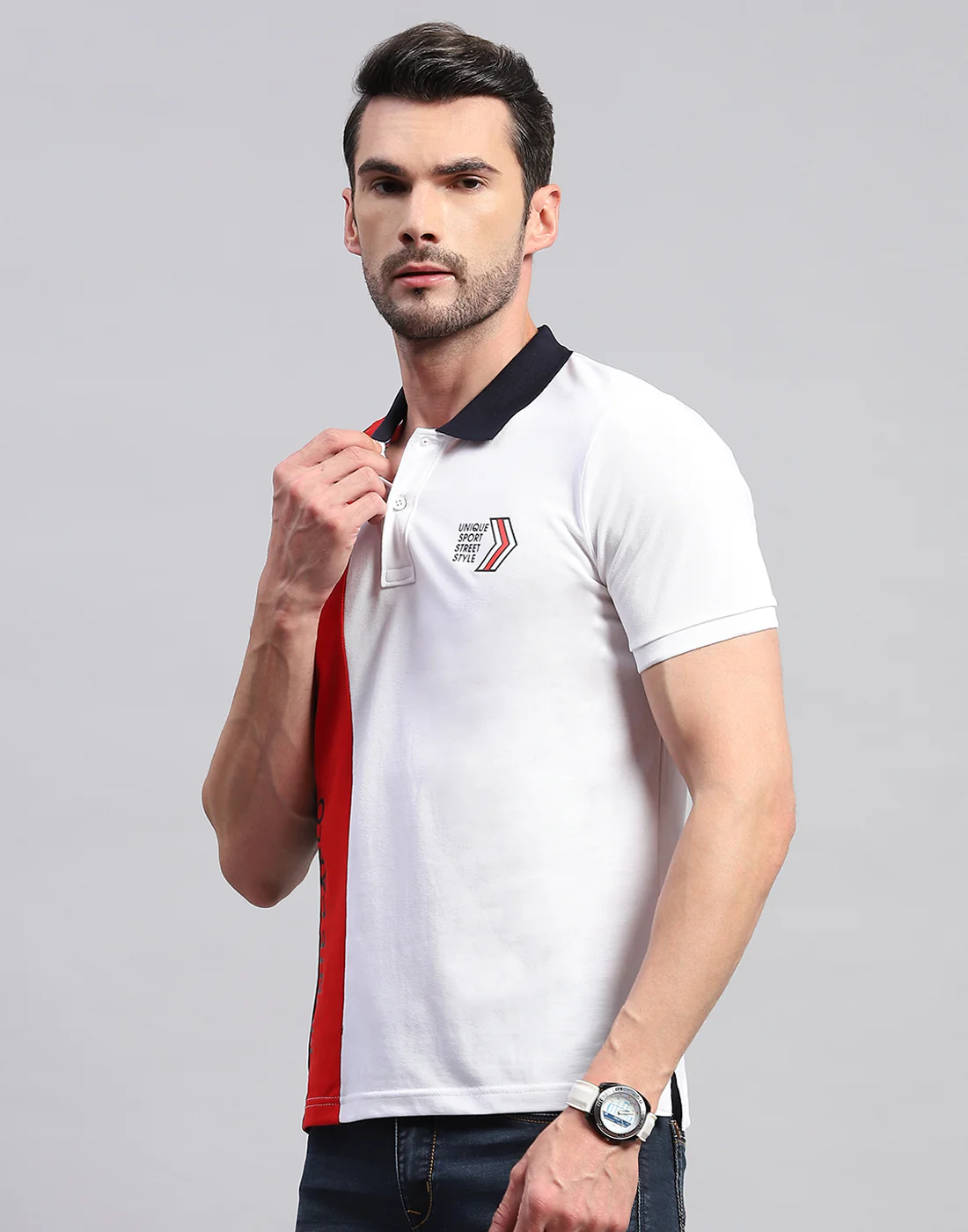 Men White Solid Polo Collar Half Sleeve T-Shirt - Image 3