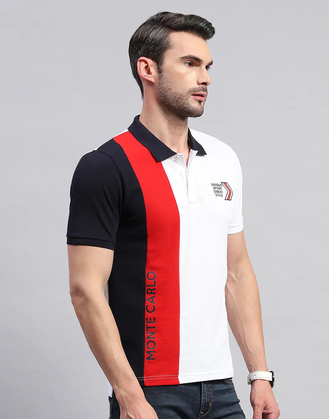 Men White Solid Polo Collar Half Sleeve T-Shirt - Image 4
