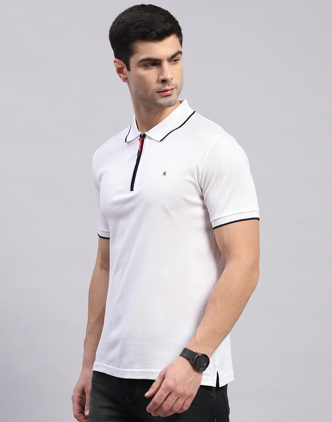 Men White Solid Polo Collar Half Sleeve T-Shirt - Image 3