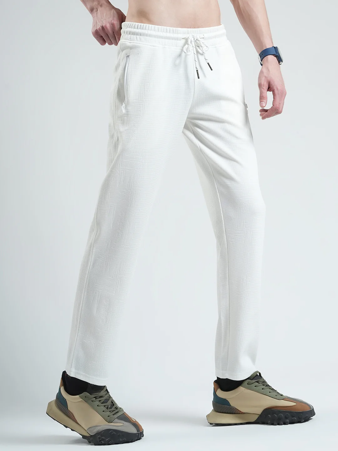 Men White Solid Regular Fit Lower - Image 4
