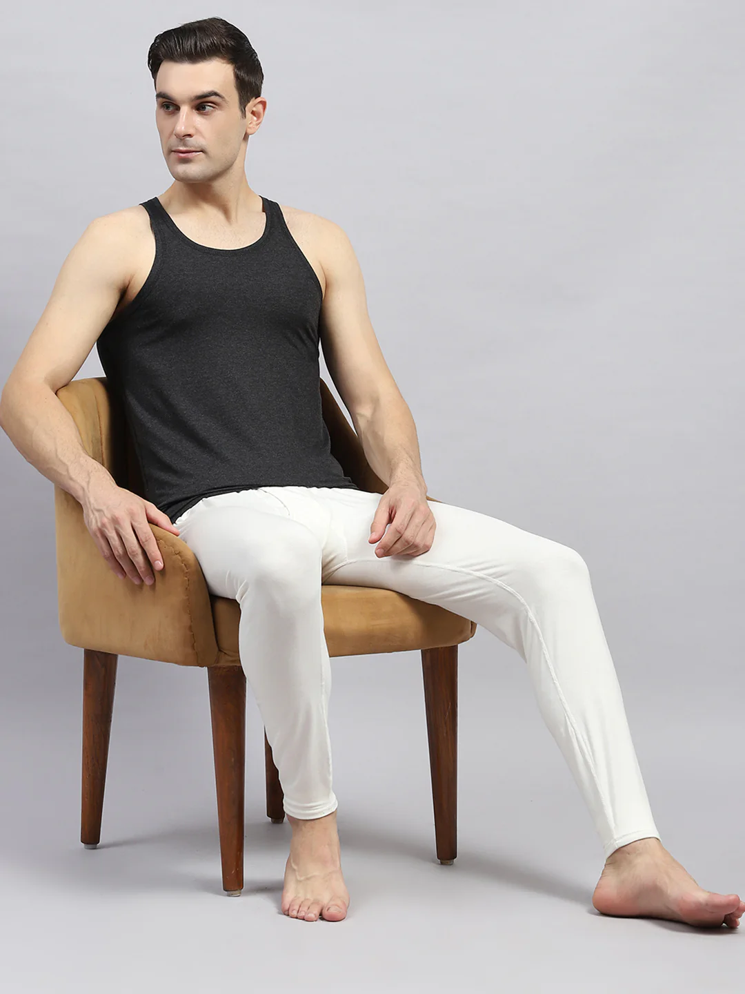 Men White Solid Regular Fit Lower - Image 2