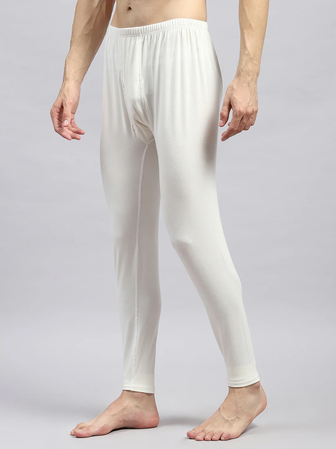 Men White Solid Regular Fit Lower - Image 3