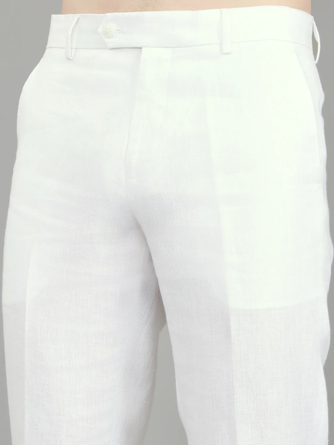 Men White Solid Regular Fit Trouser - Image 4