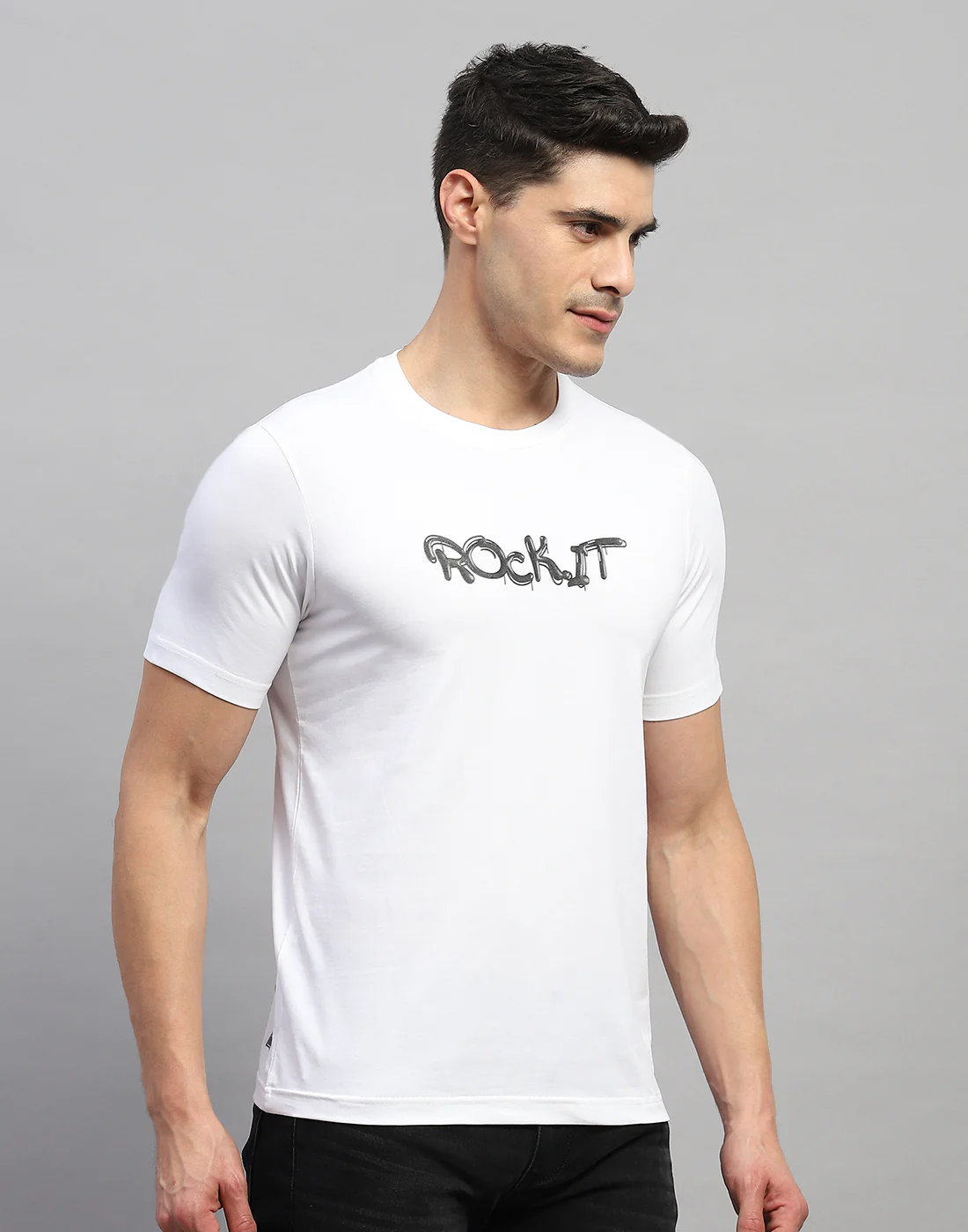 Rock.it Men White Solid Round Neck Half Sleeve T-Shirt - Image 4