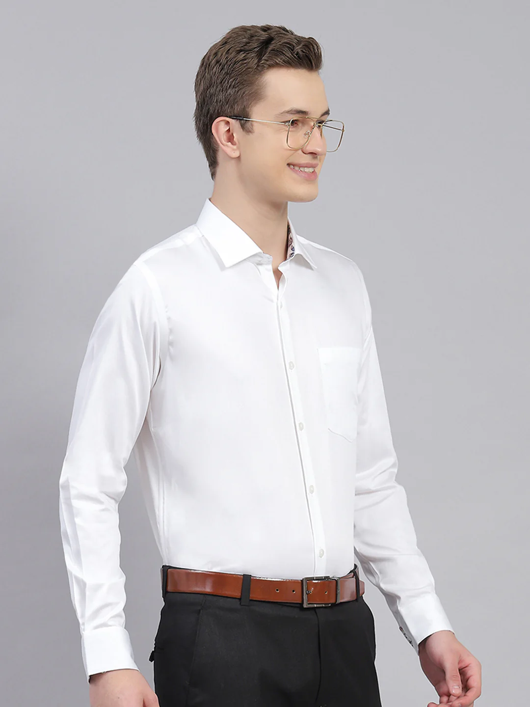Men White Solid Shirt - Image 3