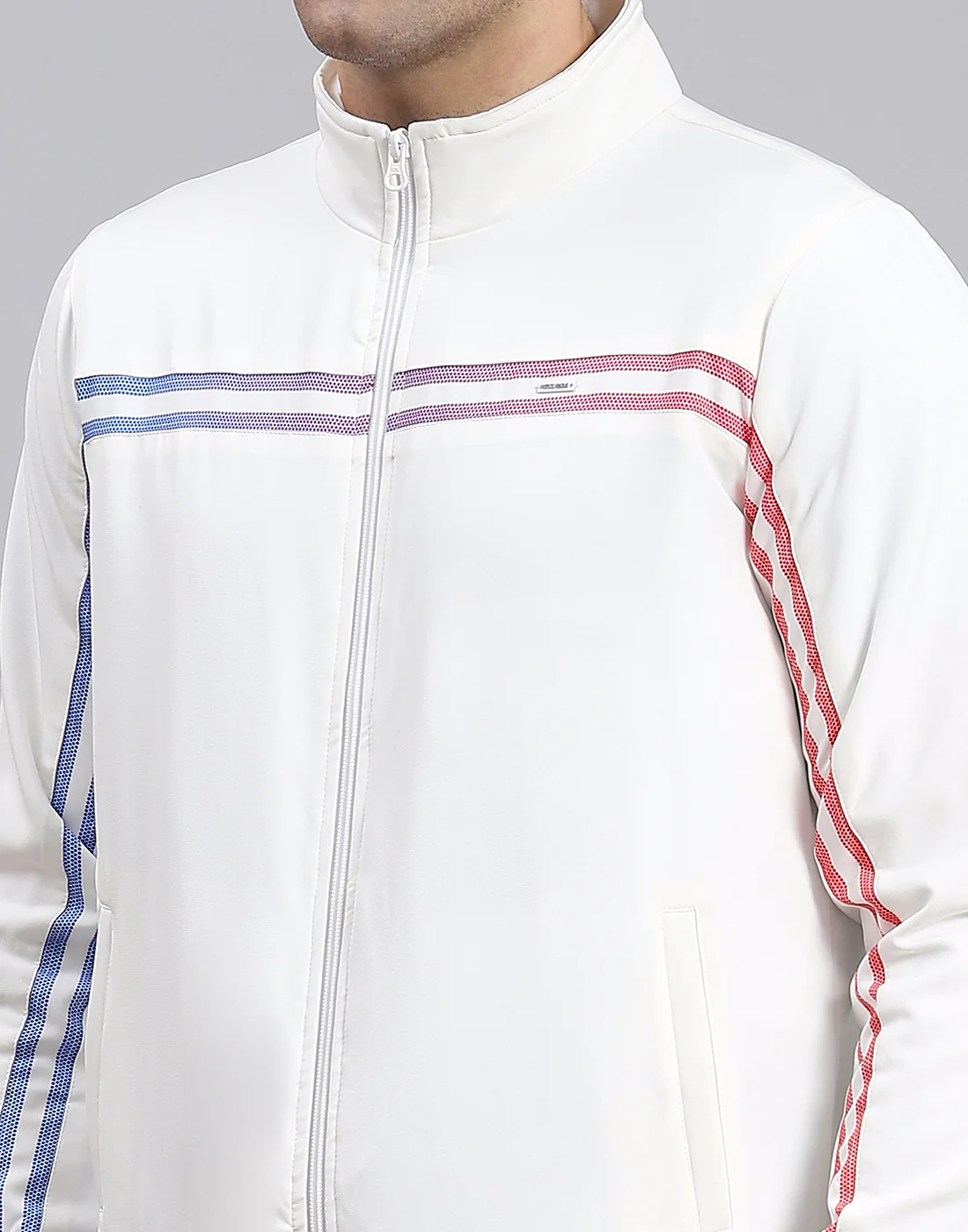 Men White Solid Stand Collar Full Sleeve Jacket - Image 7