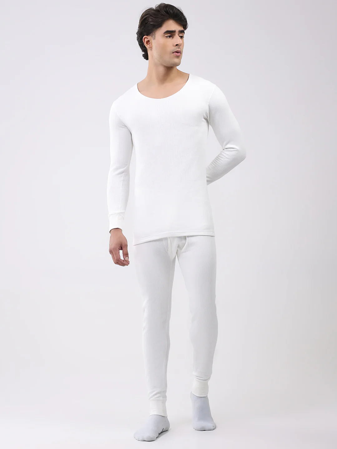 Men White Solid Thermal Lower - Image 2