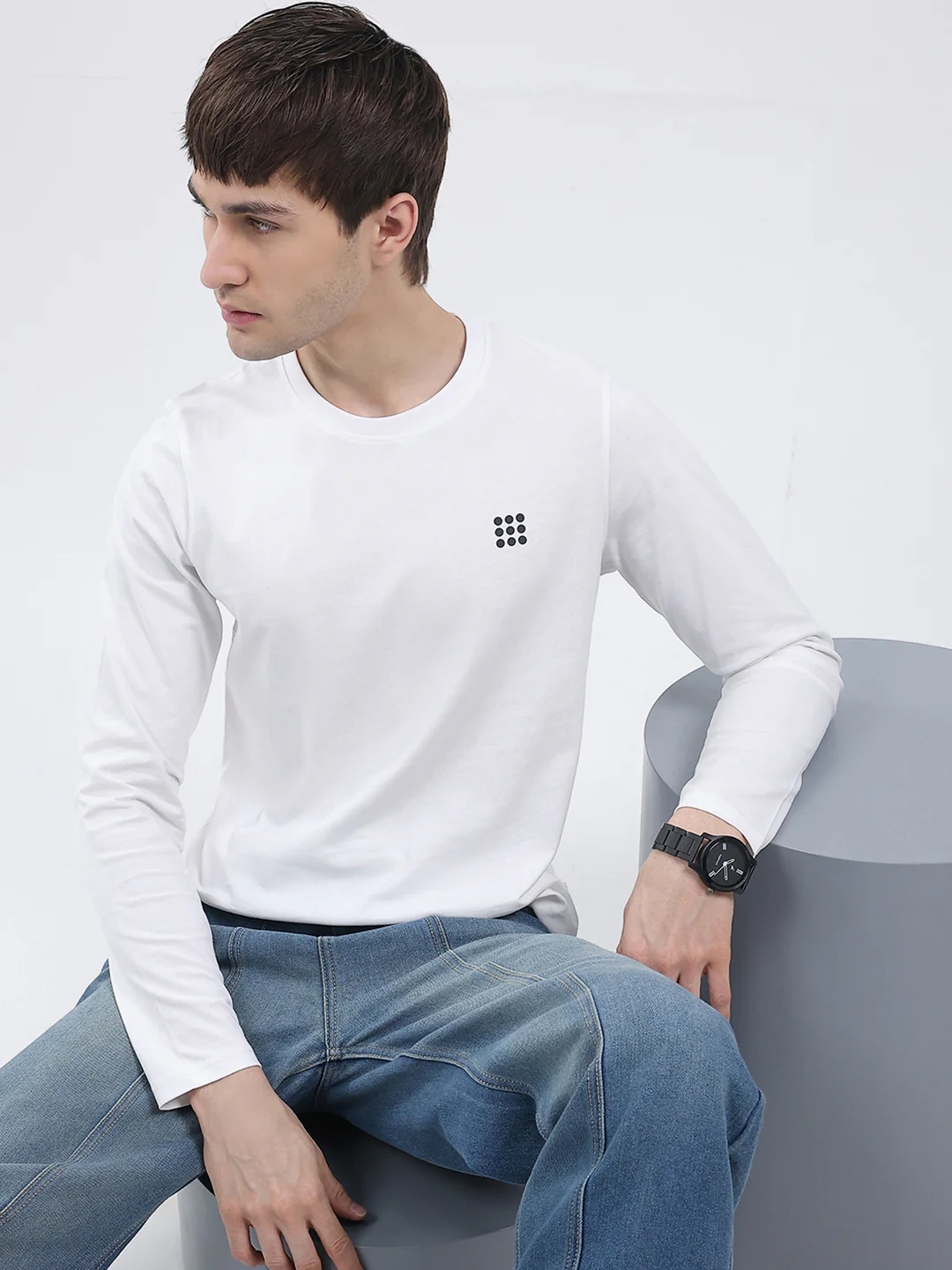 Rock.it Men White Solid Round Neck Full Sleeve Winter T-Shirt - Image 6