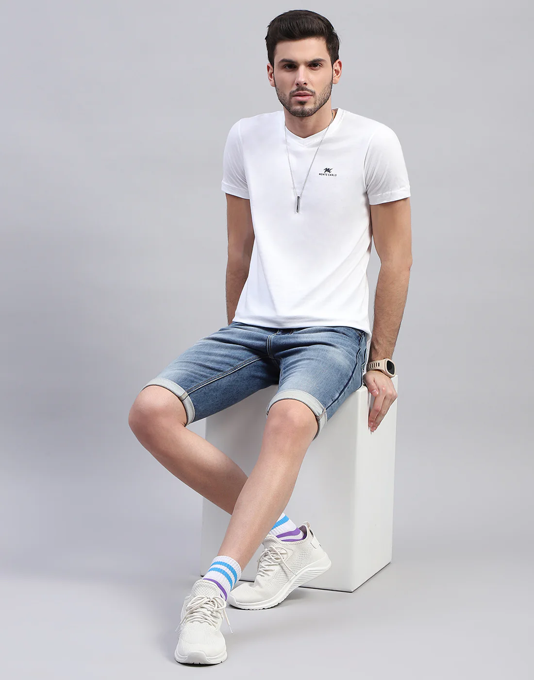 Men White Solid V Neck Half Sleeve T-Shirt (Pack of 3) - Image 3